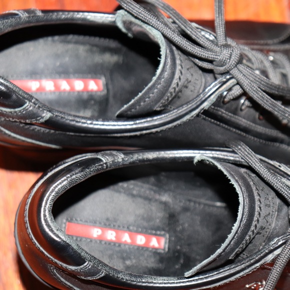 Authentic PRADA Sport Milano BlackLeather Logo Wedge LaceupSneakers Eu38.5/US8.5 - Picture 10 of 11
